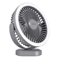 Ventilateur de bureau rechargeable LED avec éclairage LED LED/3W/5V USB 2400 mAh gris