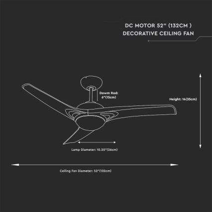 Ventilateur de plafond LED 15 W, 230 V — 3000/4000/6400 K, avec télécommande