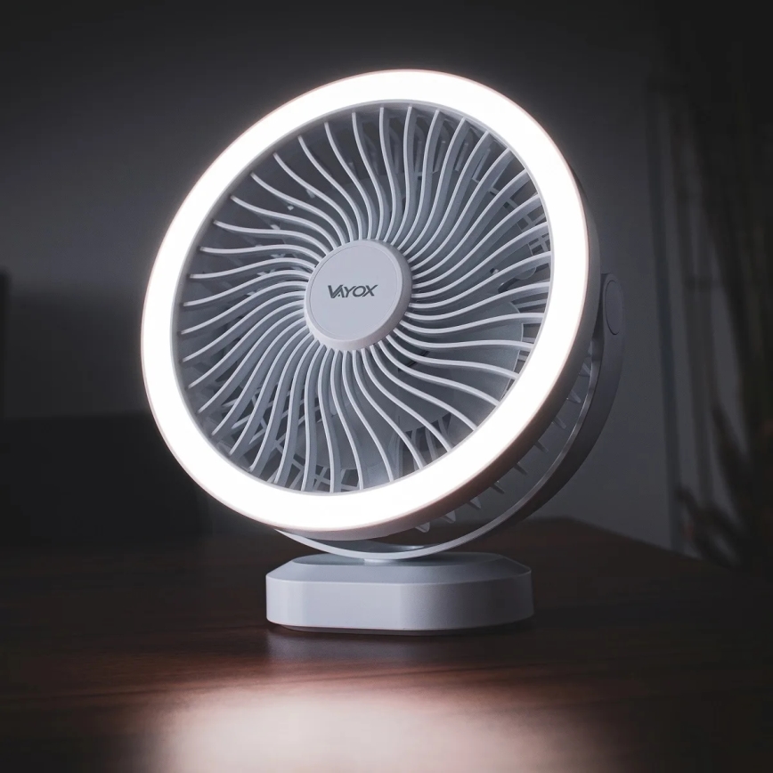 Ventilateur de table rechargeable avec éclairage LED/3W/5V USB 2400 mAh gris