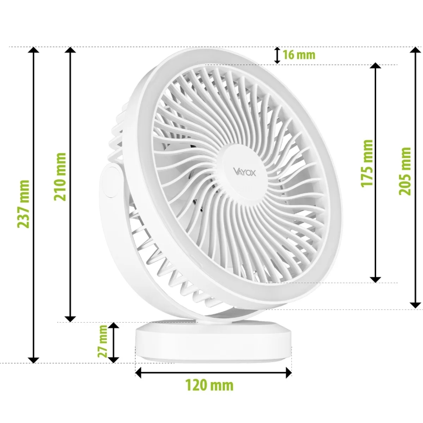 Ventilateur de table rechargeable avec éclairage LED/3W/5V USB 2400 mAh gris