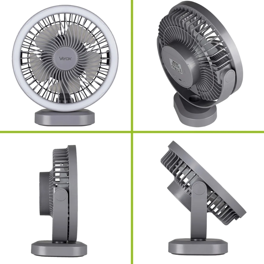 Ventilateur de table rechargeable avec éclairage LED/3W/5V USB 2400 mAh gris