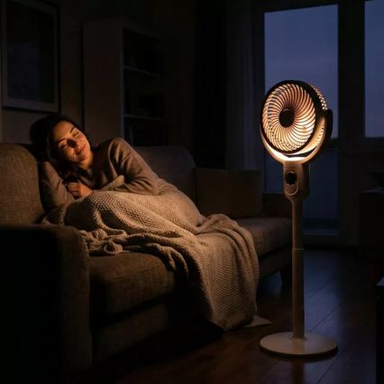 Ventilateur sur pied LED rechargeable avec éclairage LED/4,8W/5V USB 7200 mAh, blanc + télécommande