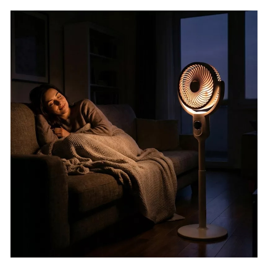 Ventilateur sur pied LED rechargeable avec éclairage LED/4,8W/5V USB 7200 mAh, blanc + télécommande