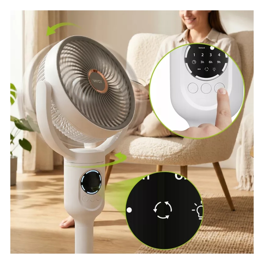 Ventilateur sur pied LED rechargeable avec éclairage LED/4,8W/5V USB 7200 mAh, blanc + télécommande