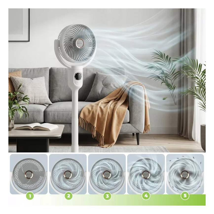 Ventilateur sur pied LED rechargeable avec éclairage LED/4,8W/5V USB 7200 mAh, blanc + télécommande
