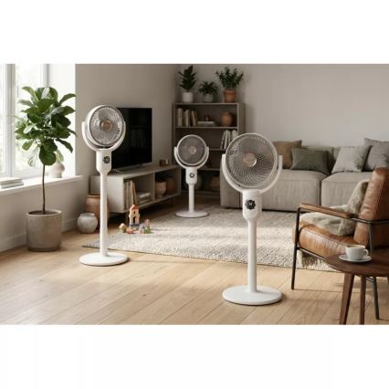 Ventilateur sur pied LED rechargeable avec éclairage LED/4,8W/5V USB 7200 mAh, blanc + télécommande