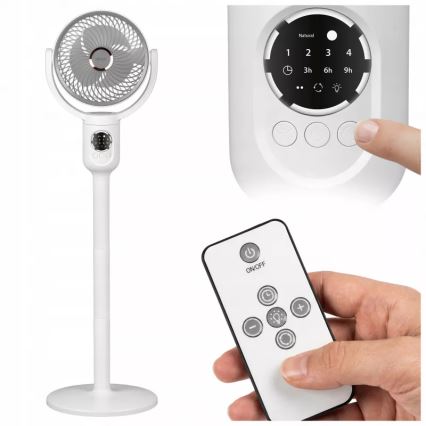Ventilateur sur pied LED rechargeable avec éclairage LED/4,8W/5V USB 7200 mAh, blanc + télécommande