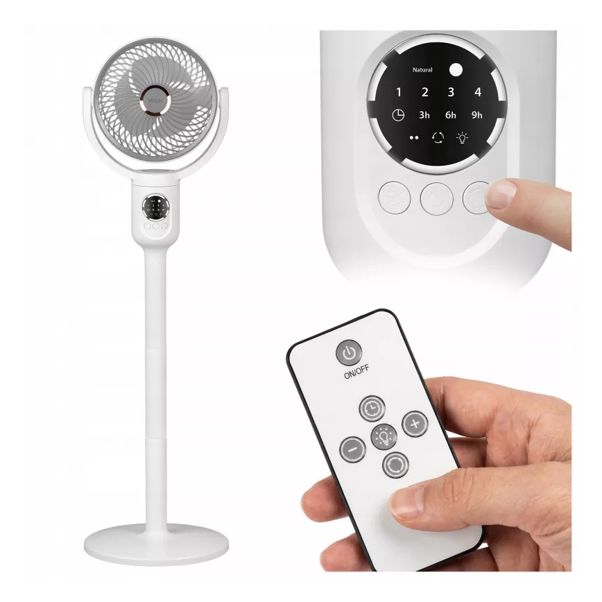 Ventilateur sur pied LED rechargeable avec éclairage LED/4,8W/5V USB 7200 mAh, blanc + télécommande