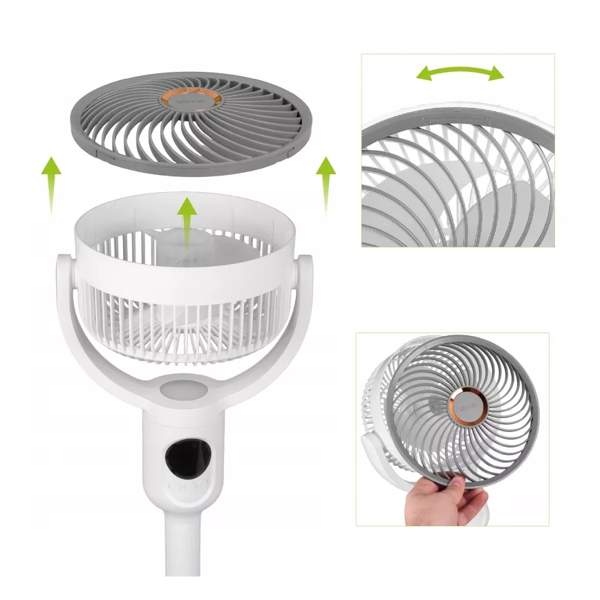 Ventilateur sur pied LED rechargeable avec éclairage LED/4,8W/5V USB 7200 mAh, blanc + télécommande