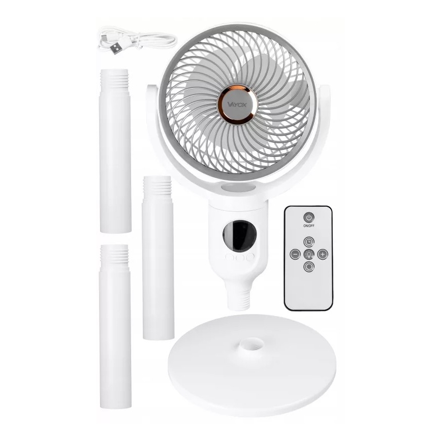 Ventilateur sur pied LED rechargeable avec éclairage LED/4,8W/5V USB 7200 mAh, blanc + télécommande