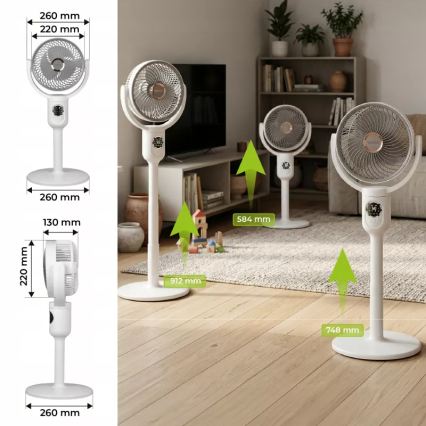 Ventilateur sur pied LED rechargeable avec éclairage LED/4,8W/5V USB 7200 mAh, blanc + télécommande