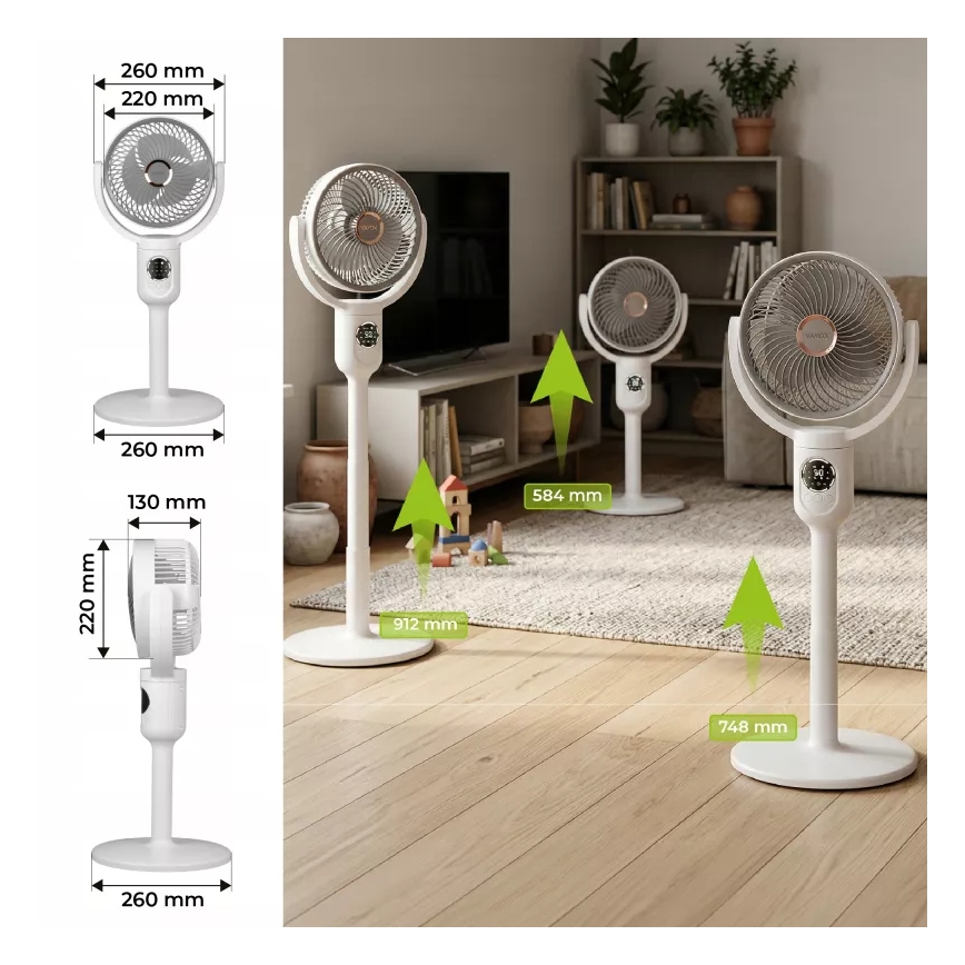 Ventilateur sur pied LED rechargeable avec éclairage LED/4,8W/5V USB 7200 mAh, blanc + télécommande