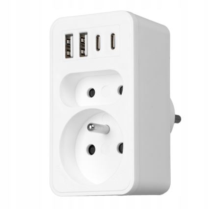 Verdeelstekker 2x stopcontact + 2x USB-C + 2x USB-A