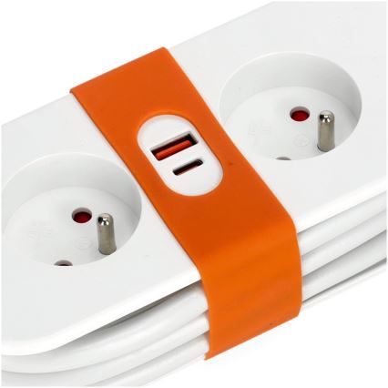 Verlengsnoer 2-voudig + 2x USB 1,4 m wit