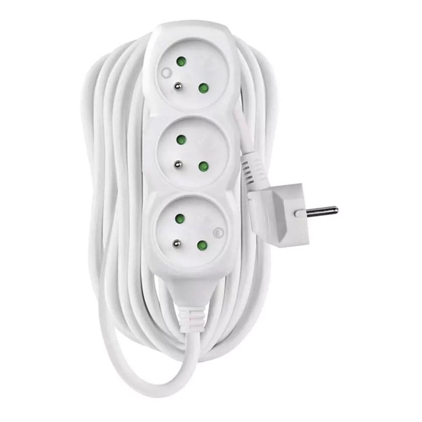 Verlengsnoer 3-voudig 10m wit