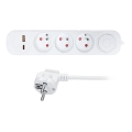 Verlengsnoer 5 m met schakelaar, 3 stopcontacten en USB‑A/USB‑C oplaadpoorten