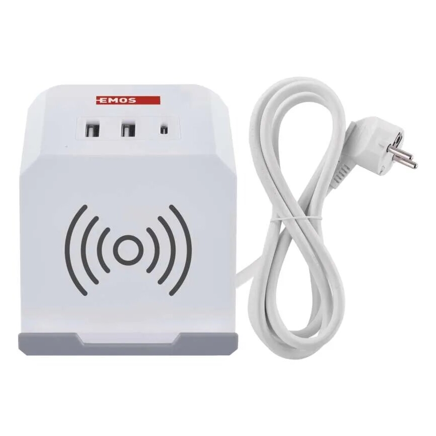 Verlengsnoer kubus met draadloos opladen QI 2Z +2xUSB-A+1xUSB-C 2m wit