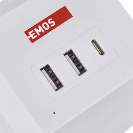 Verlengsnoer kubus met draadloos opladen QI 2Z +2xUSB-A+1xUSB-C 2m wit