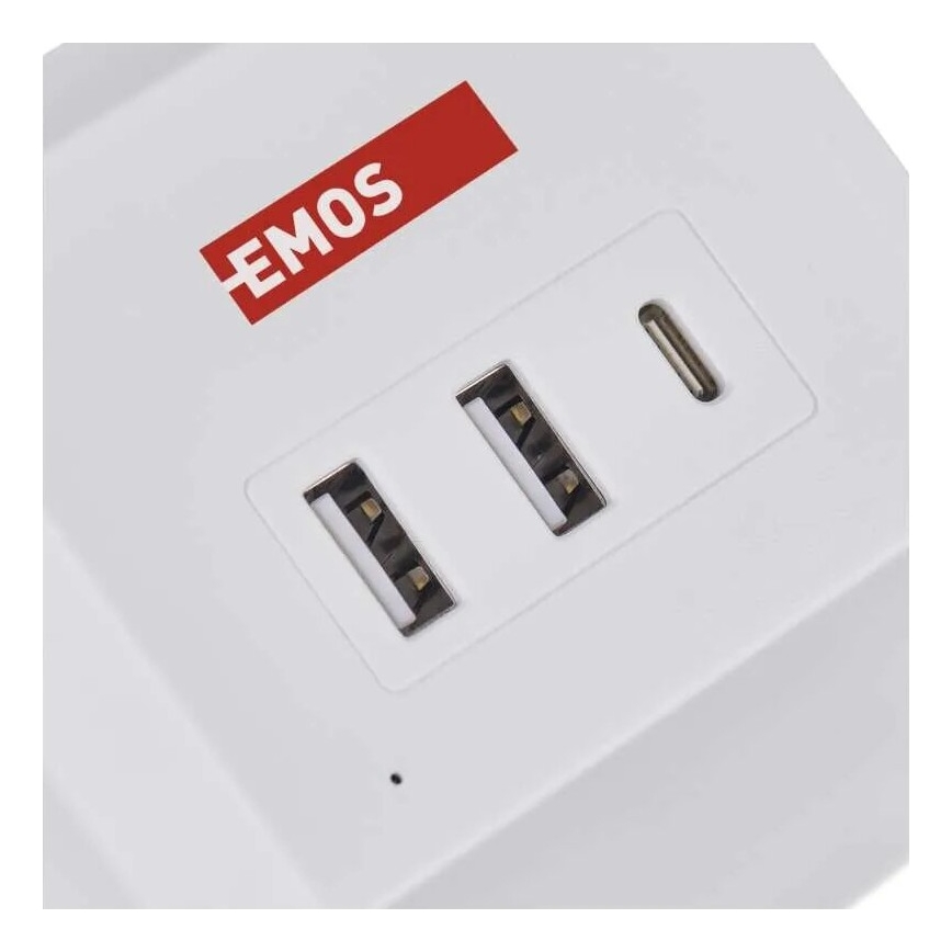 Verlengsnoer kubus met draadloos opladen QI 2Z +2xUSB-A+1xUSB-C 2m wit