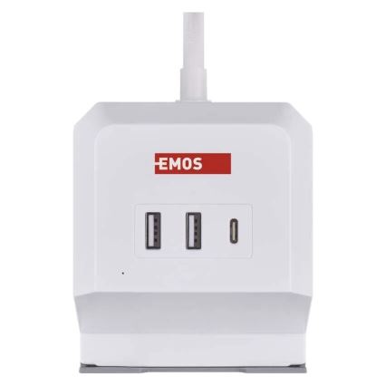Verlengsnoer kubus met draadloos opladen QI 2Z +2xUSB-A+1xUSB-C 2m wit