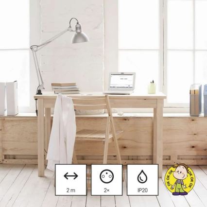 Verlengsnoer met 2 stopcontacten + 2x USB-A + USB-C, 1,4 m