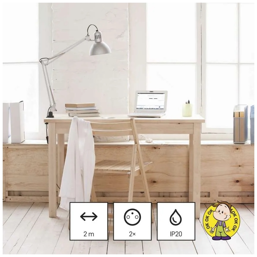 Verlengsnoer met 2 stopcontacten + 2x USB-A + USB-C, 1,4 m