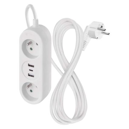 Verlengsnoer met 2 stopcontacten + 2x USB-A + USB-C, 1,4 m