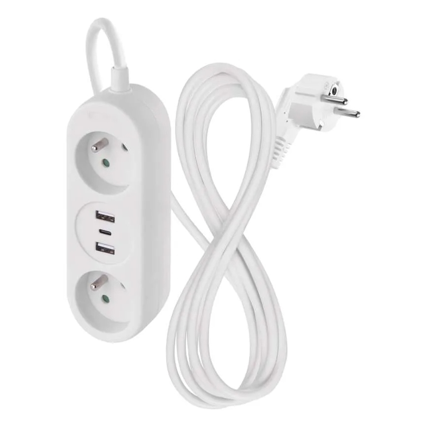 Verlengsnoer met 2 stopcontacten + 2x USB-A + USB-C, 1,4 m