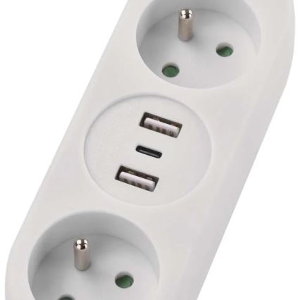 Verlengsnoer met 2 stopcontacten + 2x USB-A + USB-C, 1,4 m