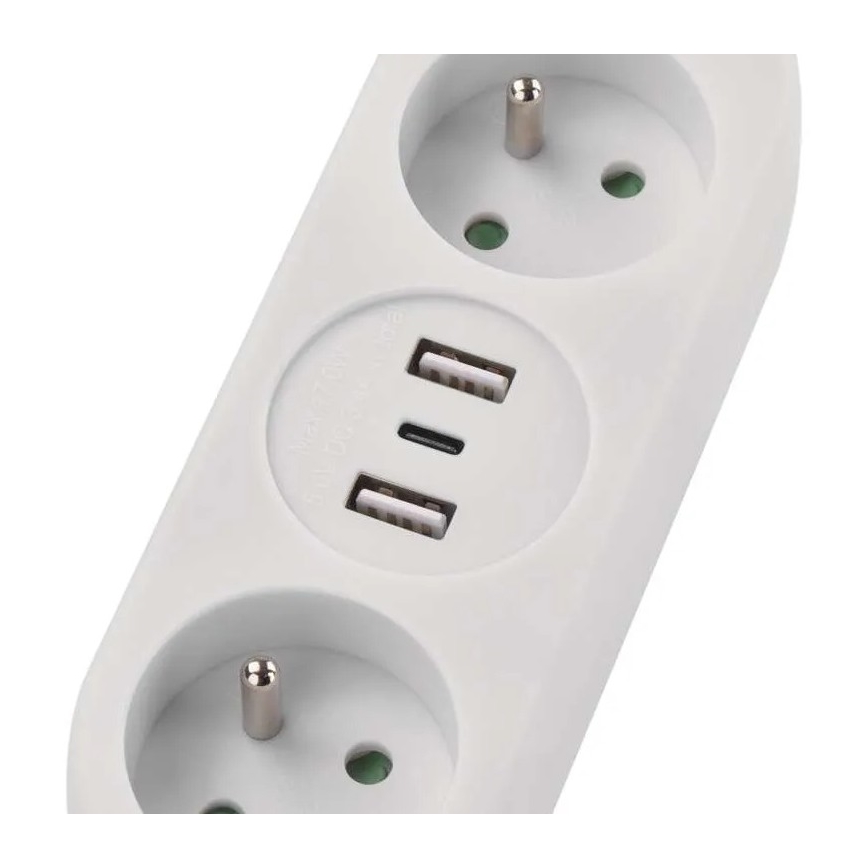 Verlengsnoer met 2 stopcontacten + 2x USB-A + USB-C, 1,4 m