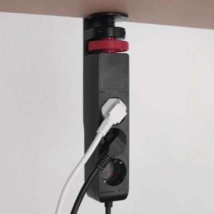 Verlengsnoer met bevestiging aan tafel 3Z + 3xUSB 1,5m zwart