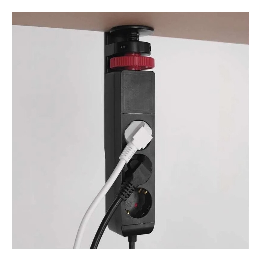Verlengsnoer met bevestiging aan tafel 3Z + 3xUSB 1,5m zwart