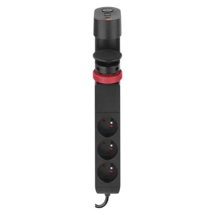 Verlengsnoer met bevestiging aan tafel 3Z + 3xUSB 1,5m zwart