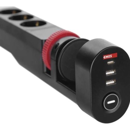 Verlengsnoer met bevestiging aan tafel 3Z + 3xUSB 1,5m zwart