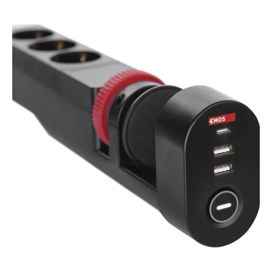 Verlengsnoer met bevestiging aan tafel 3Z + 3xUSB 1,5m zwart