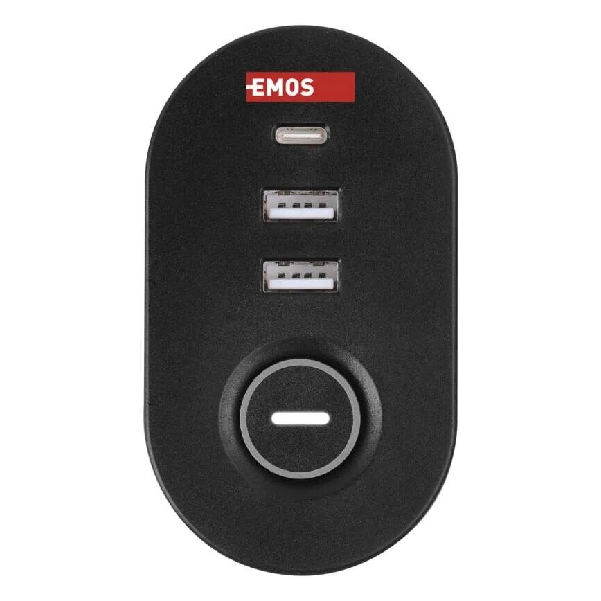 Verlengsnoer met bevestiging aan tafel 3Z + 3xUSB 1,5m zwart