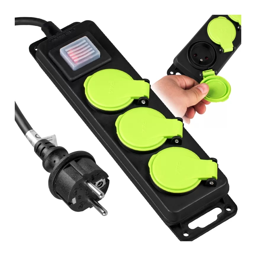 Verlengsnoer met schakelaar, 3-voudig, 10 m, IP44