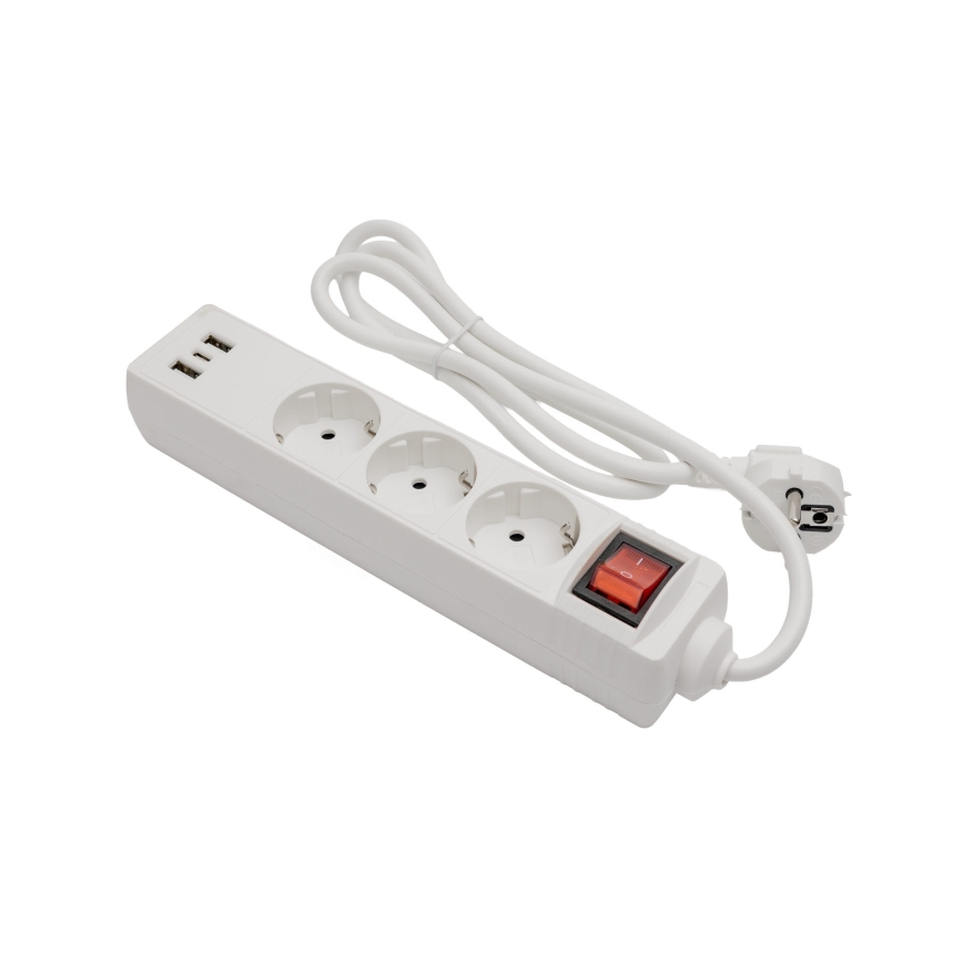 Verlengsnoer met schakelaar: 3x SCHUKO-stopcontacten + 2x USB‑A + 1x USB‑C, 1,5 m, wit