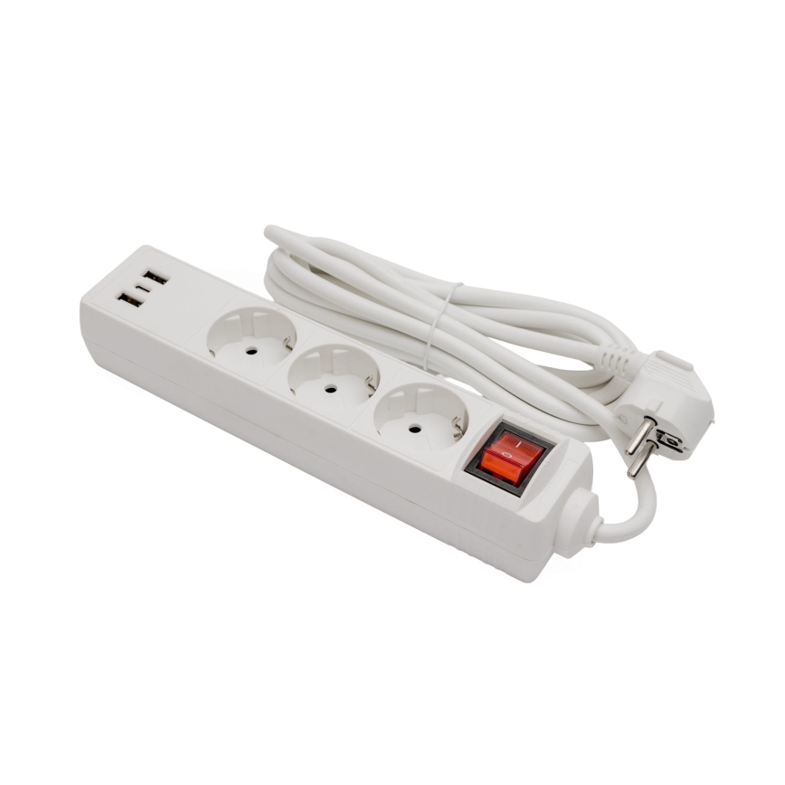 Verlengsnoer met schakelaar 3x stopcontact + 2x USB-A + 1x USB-C 3 m SCHUKO wit