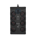 Verlengsnoer met schakelaar en overspanningsbeveiliging, 8 stopcontacten (Type E) + 1xUSB-A + 1xUSB-C, 2m, zwart