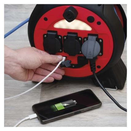 Verlengsnoer op haspel 3G 20m rood/zwart IP44