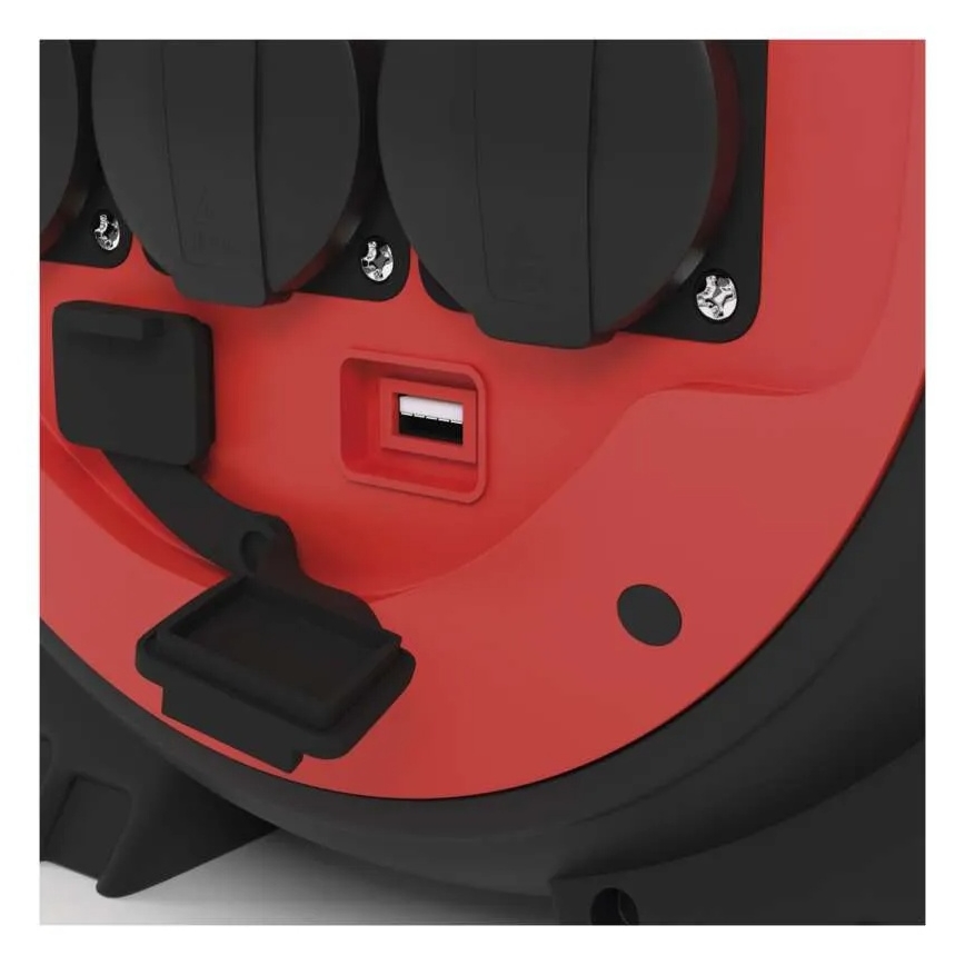 Verlengsnoer op haspel 3G 20m rood/zwart IP44