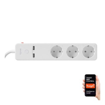 Verlengsnoer SMART met schakelaar 1,5m + 2xUSB/Wi-Fi Tuya SCHUKO