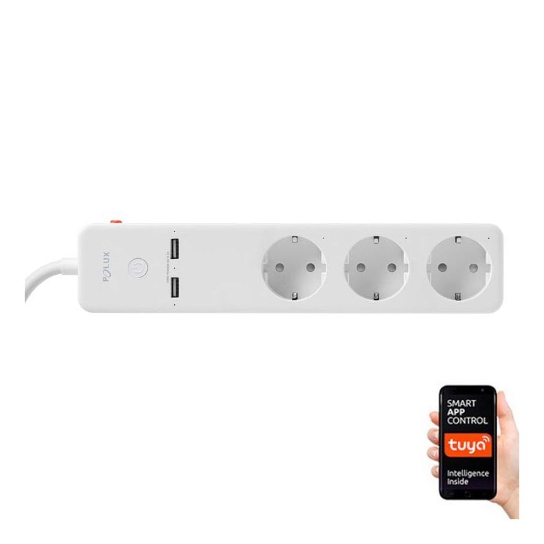 Verlengsnoer SMART met schakelaar 1,5m + 2xUSB/Wi-Fi Tuya SCHUKO