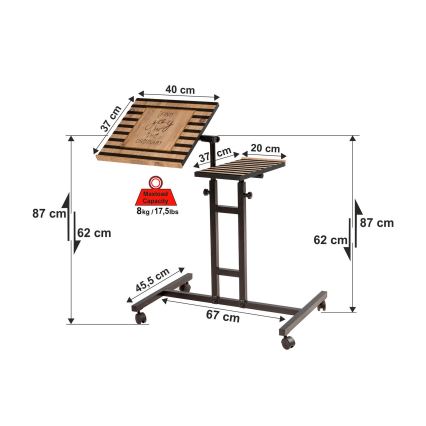 Verstelbare Tafel GLEN 87x67 cm zwart/bruin