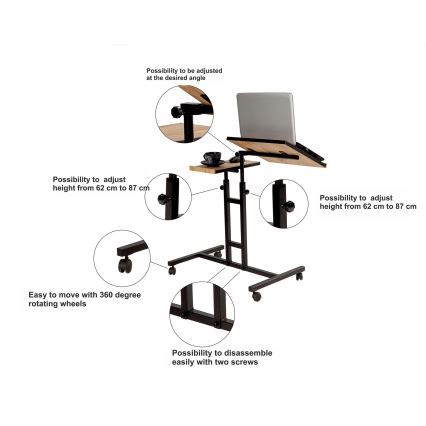 Verstelbare Tafel GLEN 87x67 cm zwart/bruin