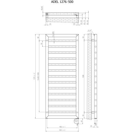 Vertaduro - Badkamerradiator met thermostaat ADEL 600W 128x50 cm taupe