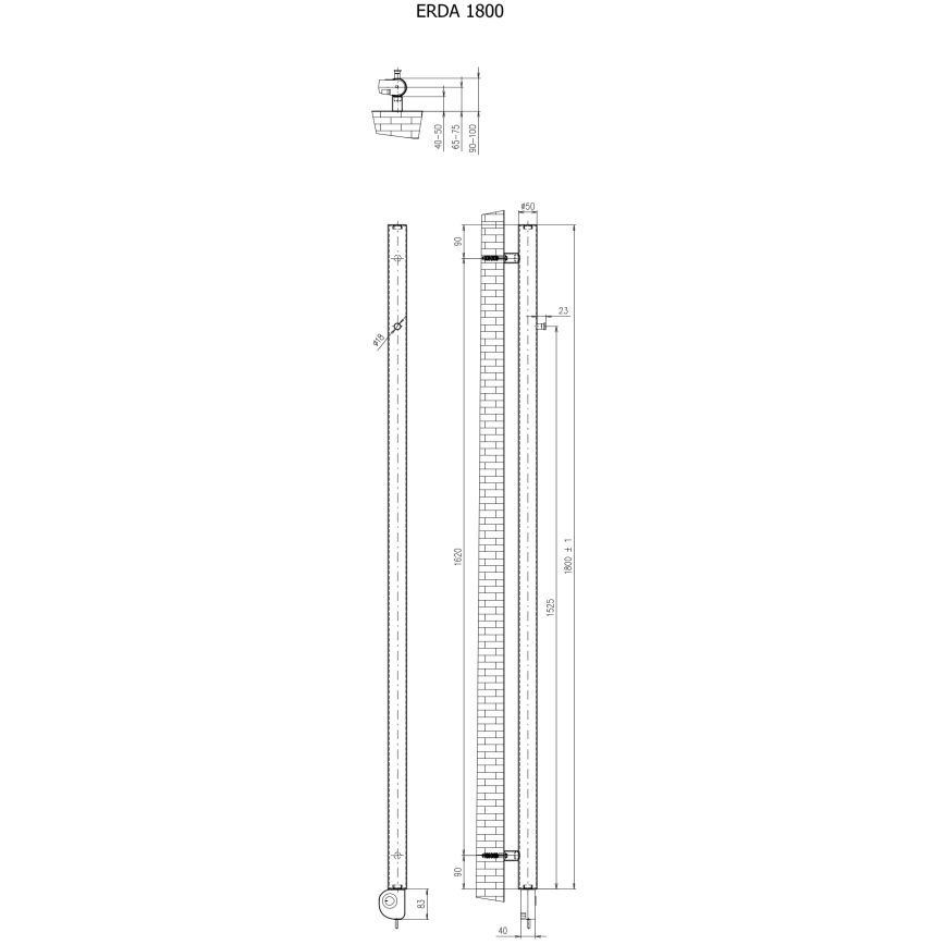 Vertaduro - Badkamerradiator met thermostaat ERDA 400W 180x5 cm zwart