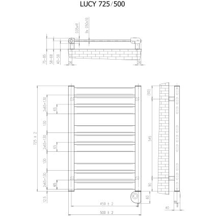Vertaduro - Badkamerradiator met thermostaat LUCY 400W 73x50 cm antraciet
