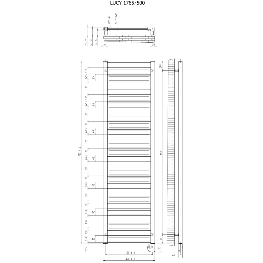 Vertaduro - Badkamerradiator met thermostaat LUCY 800W 177x50 cm wit